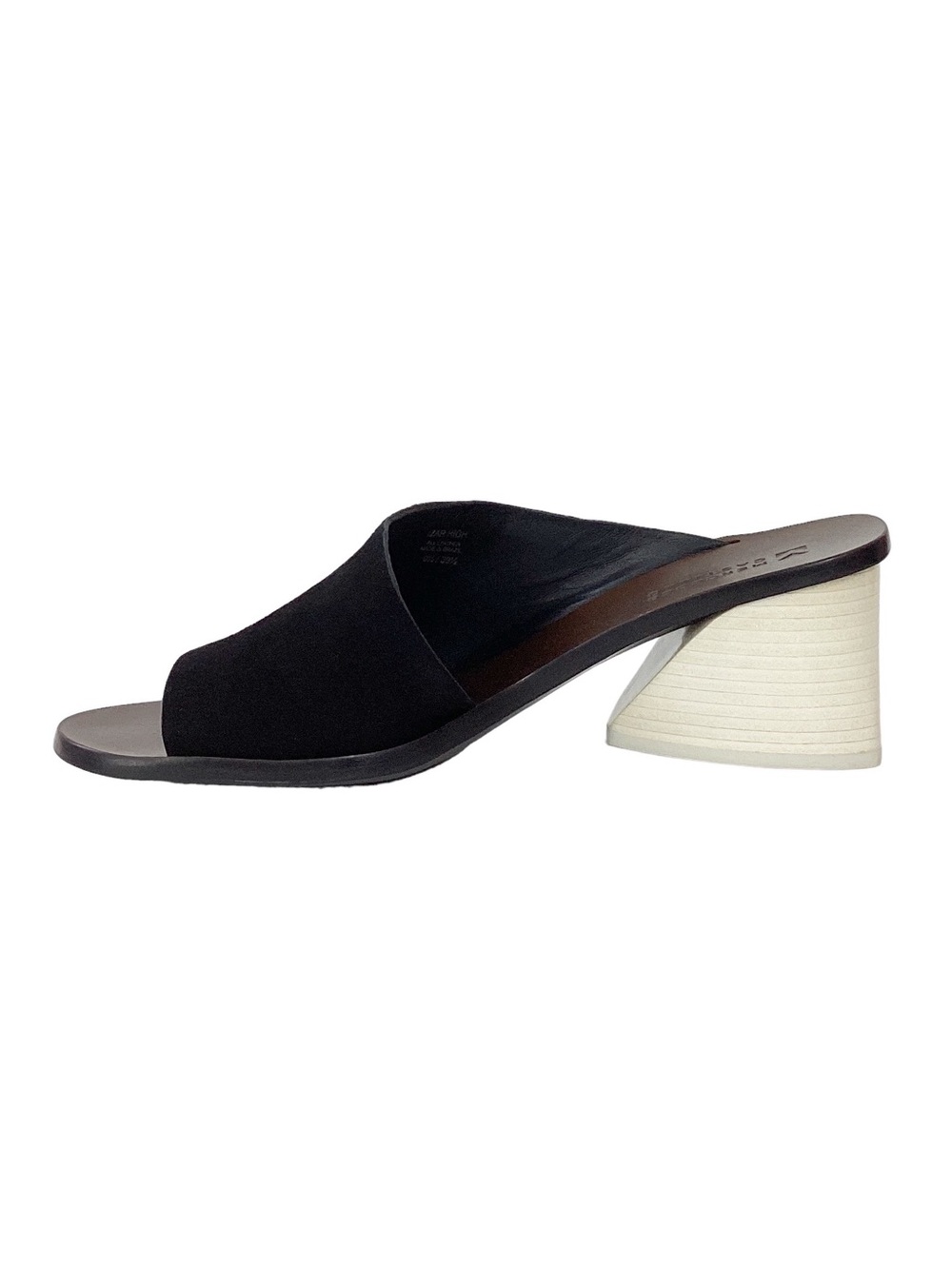 Mercedes Castillo Izar Block Heel Mule Sandals Black Ivory Suede Size 39.5